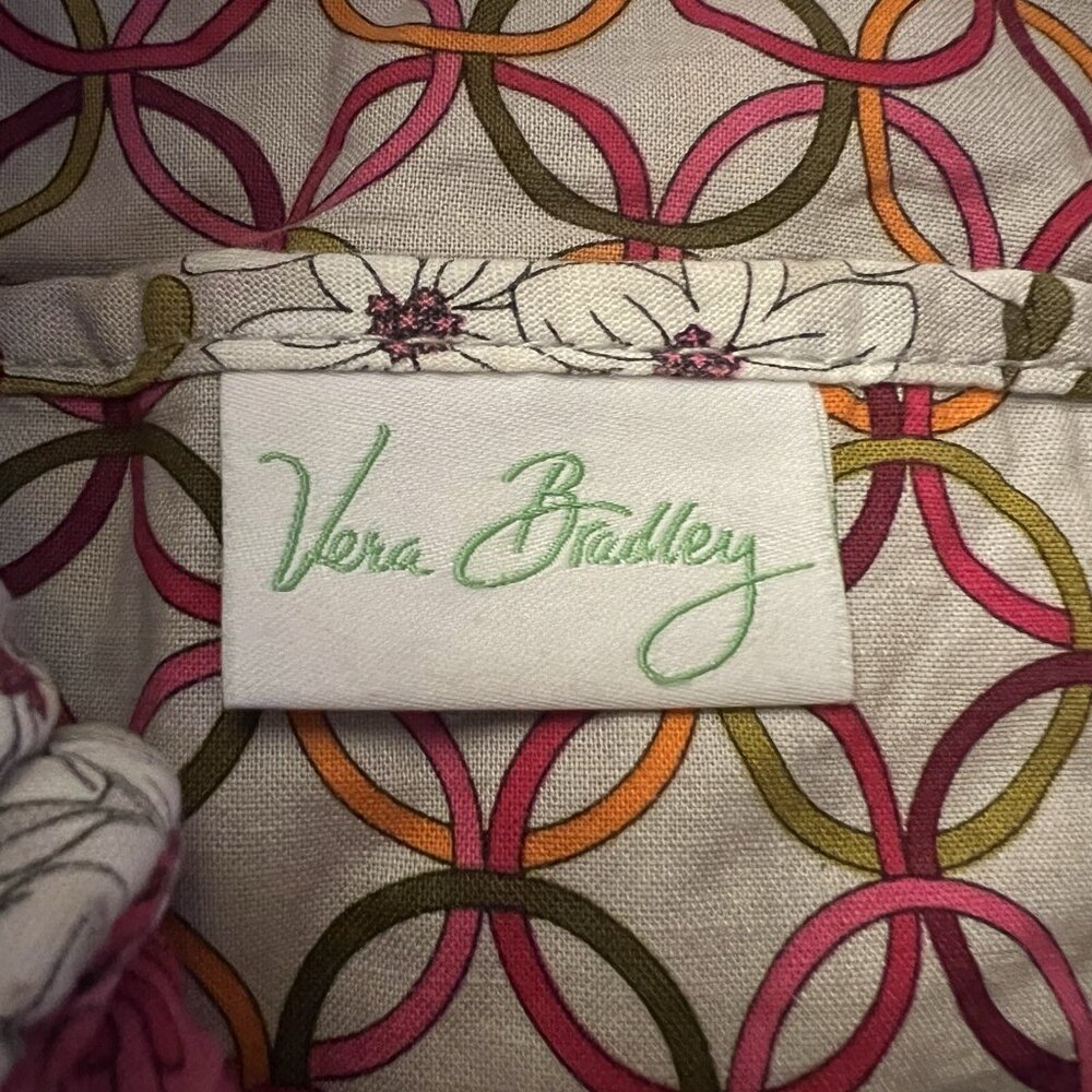 Vera Bradley 14" Tea Garden Gray Pink Red Tote Bag Shoulder Purse Retire Pattern - Picture 5 of 10